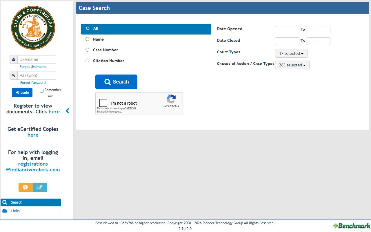 Indian River County clerk Benchmark Online Case View court records search after an arrest