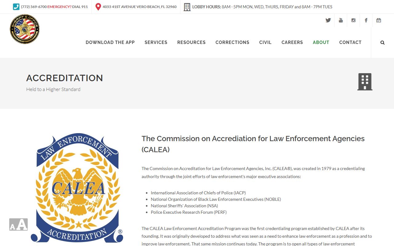 Indian River County Sheriff accreditation page covering the corrections facility